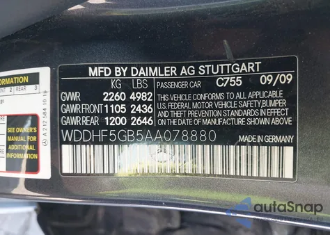 2010 Mercedes-Benz E 350 from USA, damaged, VIN WDDHF5GB5AA078880